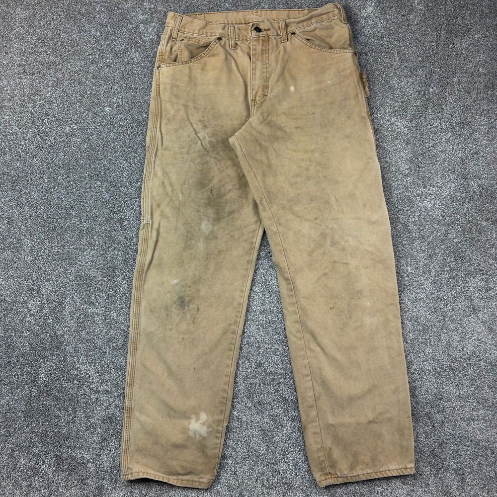 Vintage Dickies Carpenter Pants Mens‎ 32x32 Faded Brown Workwear Heavy Canvas